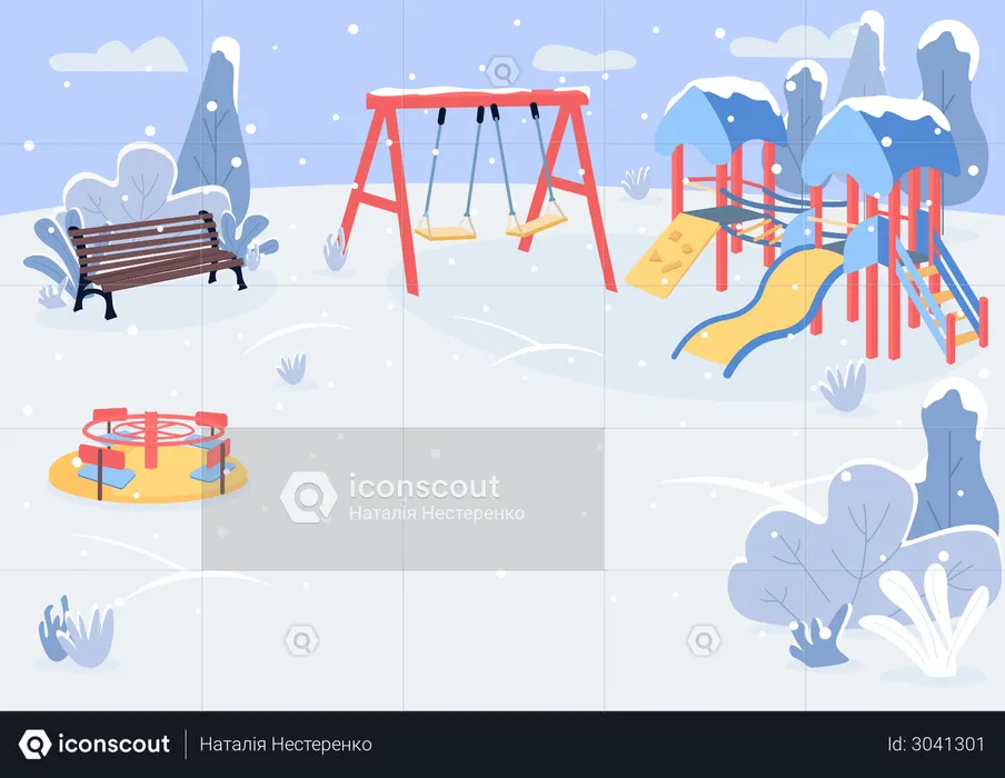 Playground in winter park  Illustration