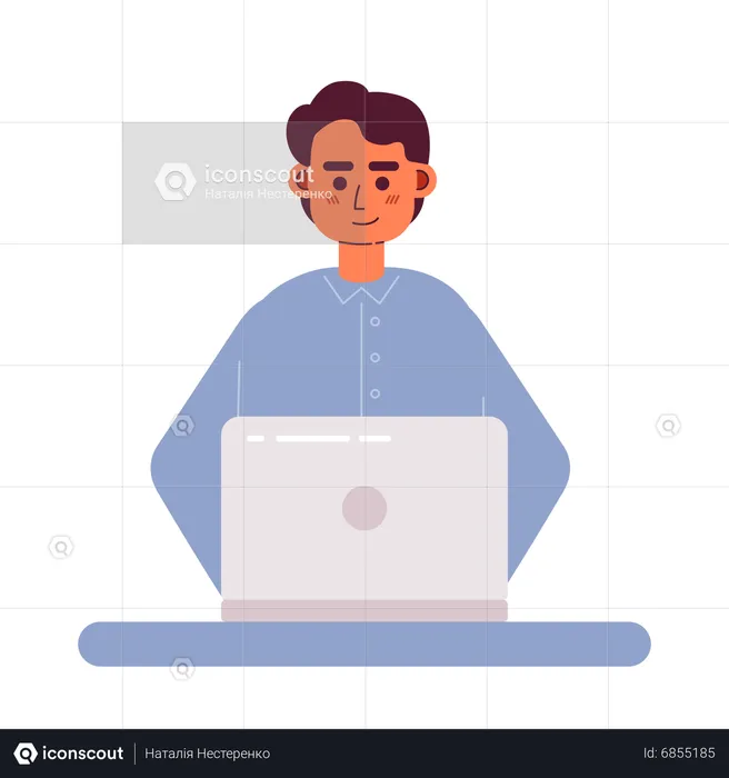 Pleasant man working on laptop s  Illustration