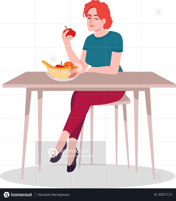 Pleased Lady Eating Fresh Fruits  Illustration
