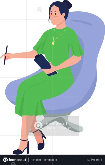 Pleased psychologist sitting on chair  Illustration