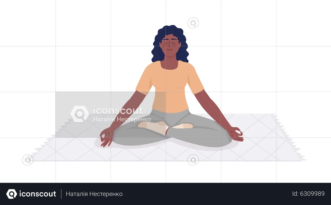 Pleased young woman sitting on throw rug  Illustration
