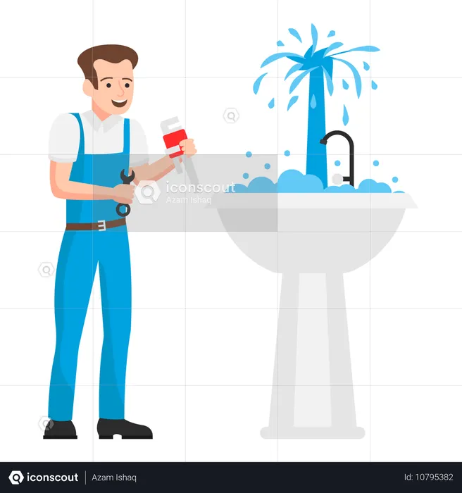 Le plombier répare le lavabo  Illustration