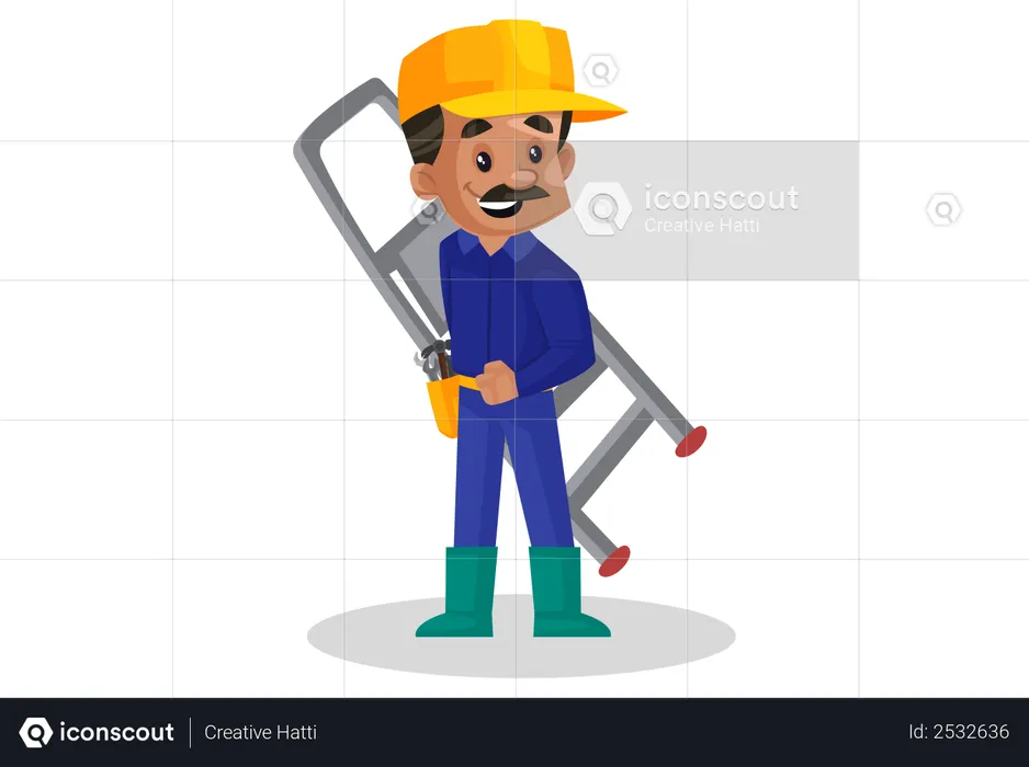 Plumber carrying ladder  Illustration