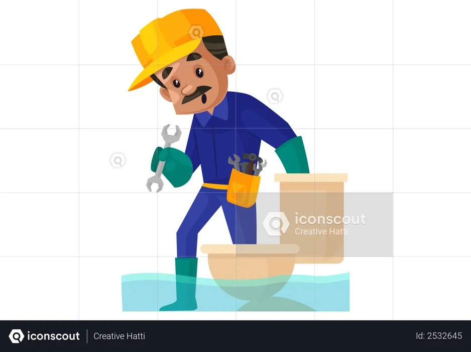 Plumber doing repairing work  Illustration