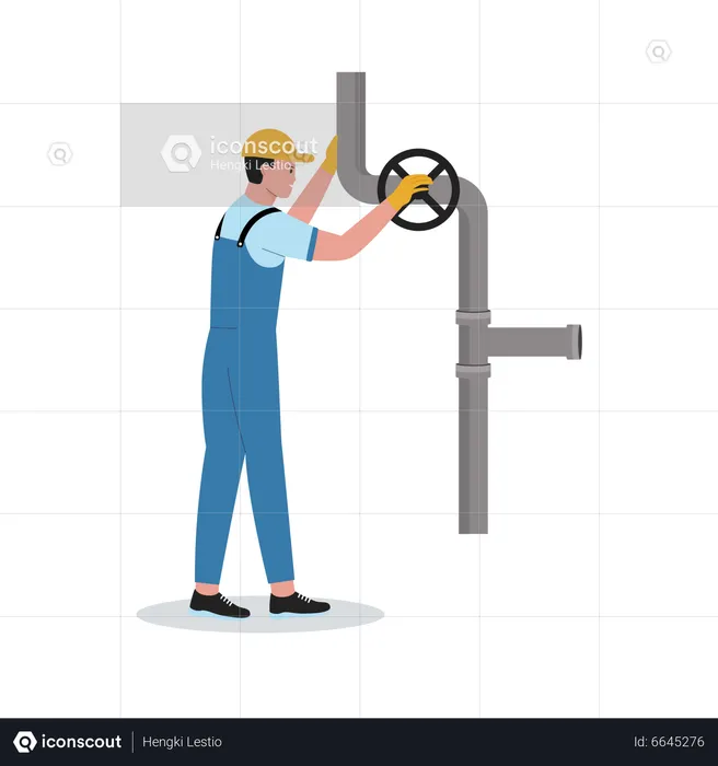 Plumber fixing pipe valve  Illustration