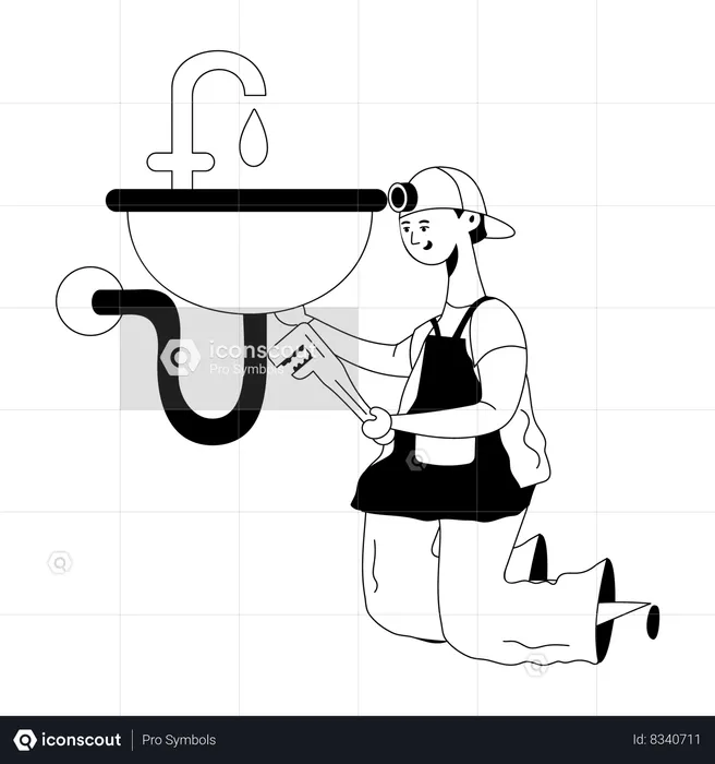 Plumber fixing sink  Illustration
