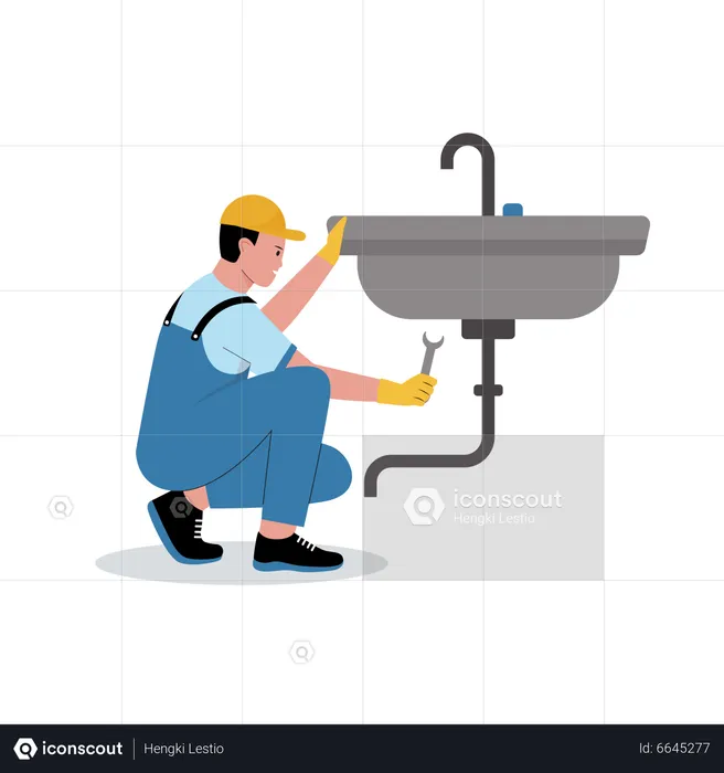 Plumber fixing sink drainage  Illustration