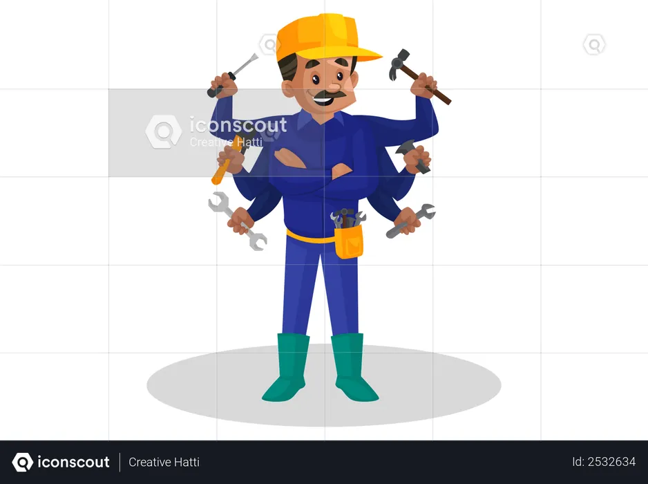 Plumber holding plumbing tools in his hand  Illustration