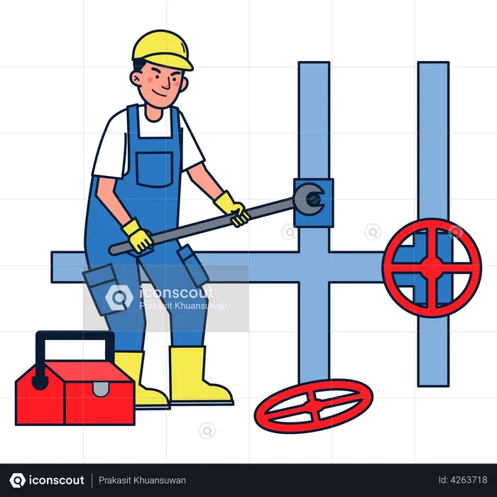Plumber repairing pipings  Illustration