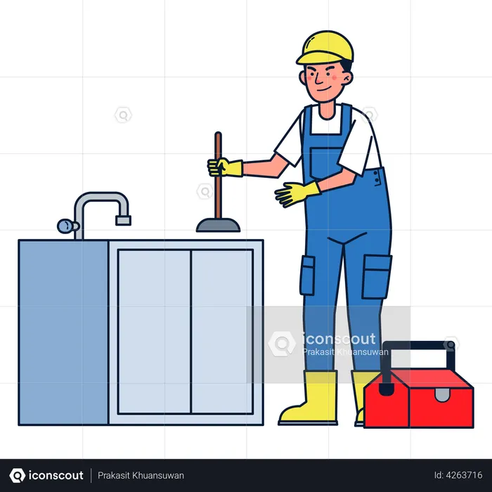 Plumber repairing sink  Illustration
