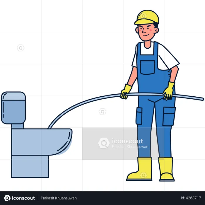 Plumber repairing toilet  Illustration