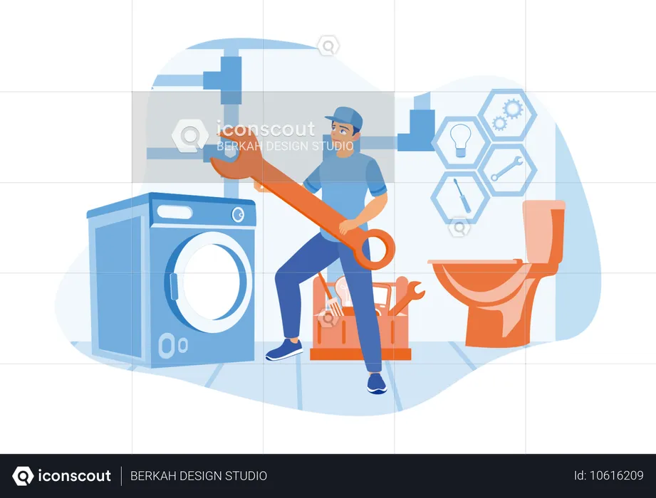 Plumber Repairs Drains And Water Lines  Illustration