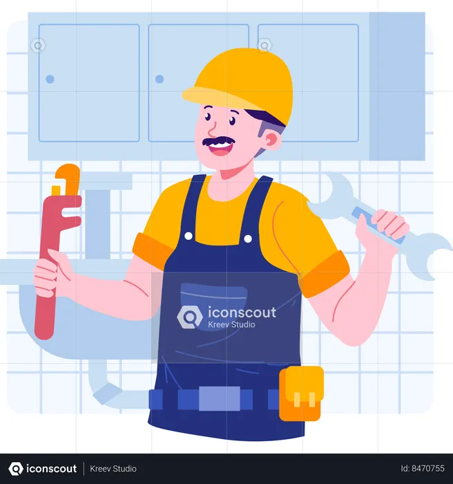 Plumber standing with his tools  Illustration