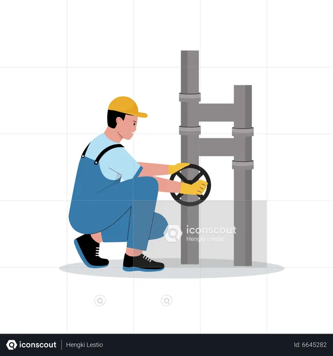 Plumber turning on valve  Illustration