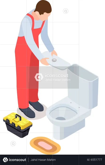 Plumber working on toilet  Illustration