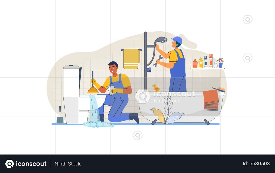 Plumbing Service In Bathroom  Illustration