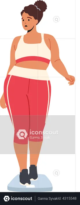 Plus Size Fat Woman Wear Sports Suit Stand on Scales  Illustration