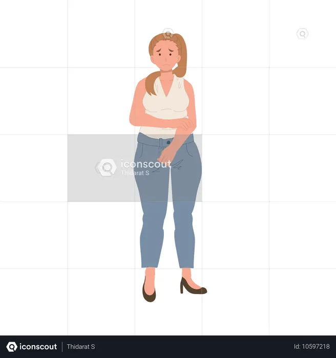 취약성과 자기 의심을 표현하는 플러스 사이즈 여성  일러스트레이션
