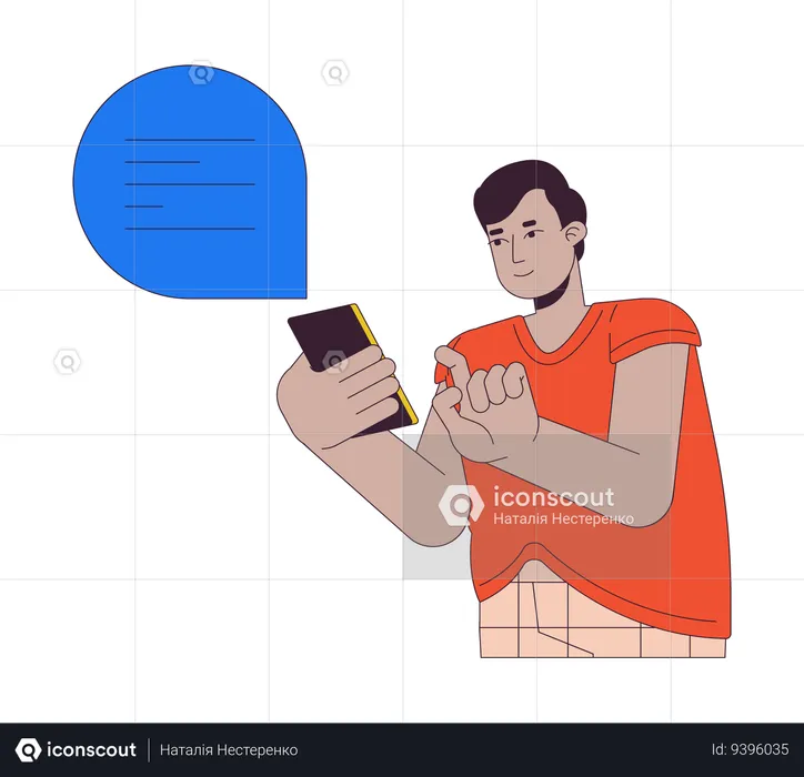 Plus sized man texting on mobile  Illustration