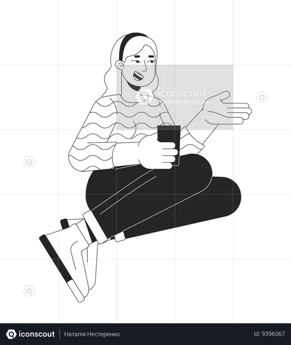 Plus sized woman with drink talking  Illustration