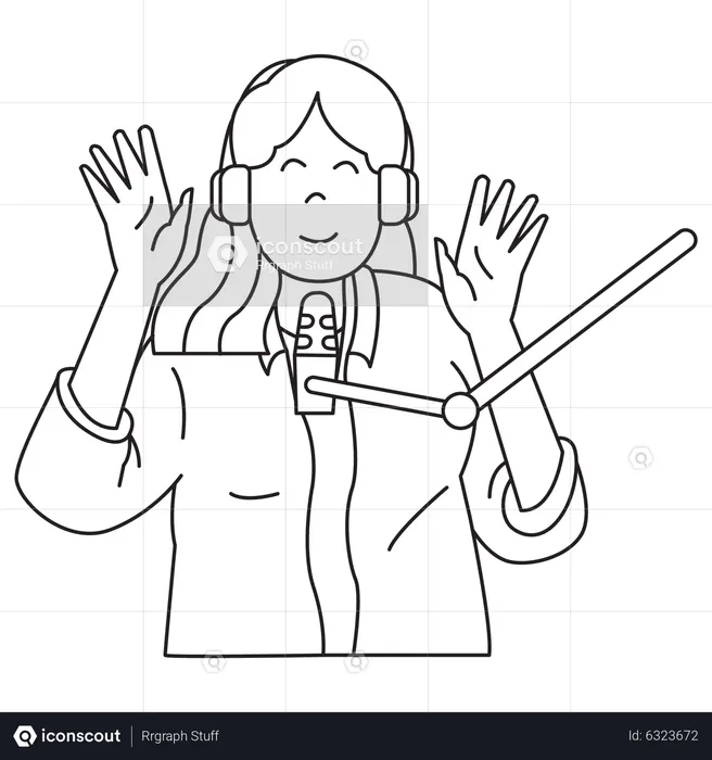 Podcast People Woman Recording Podcast  Illustration