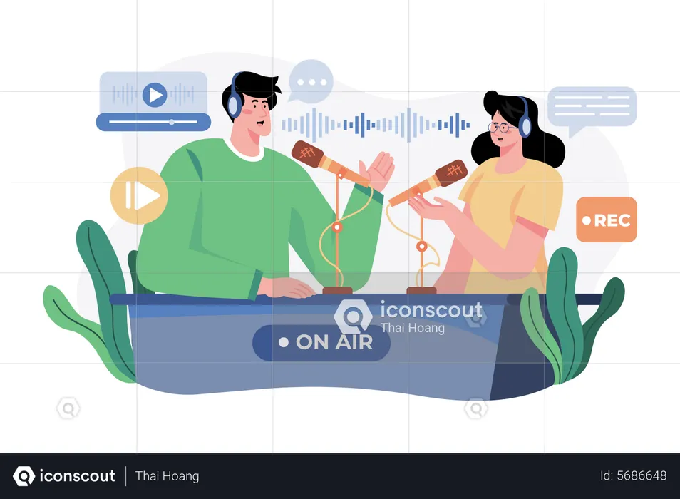 Podcast recording and broadcasting  Illustration