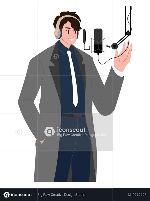 Podcaster recording podcast  Illustration
