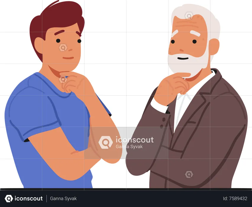 Poignant Moment Where A Young And Old Man Characters Stand Face to Face  Illustration