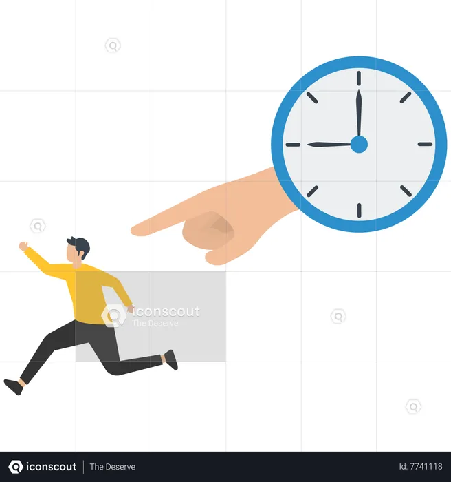 Pointing tried businessman running away from clock down  Illustration