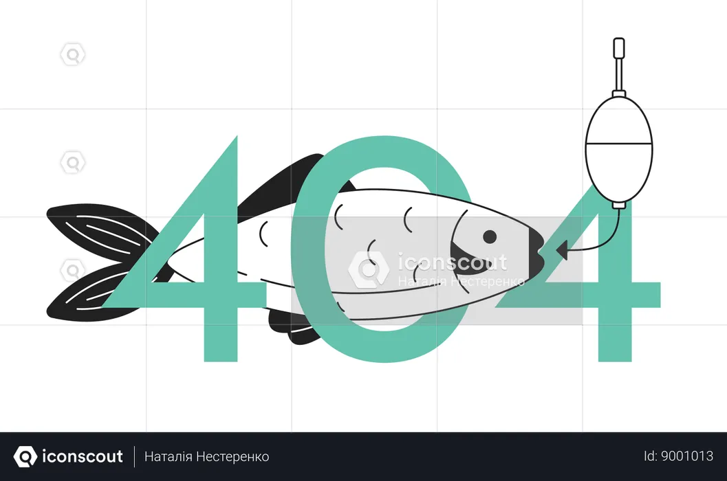 Poisson sur appât affichant un message flash d'erreur 404  Illustration