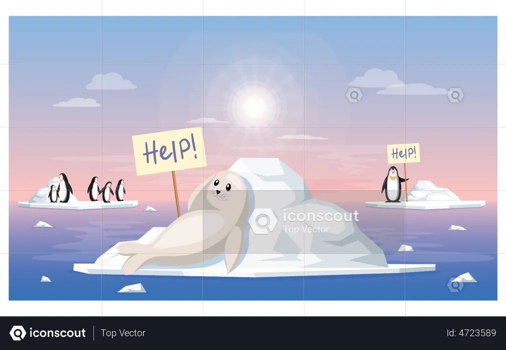 Polar animals asking for help  Illustration