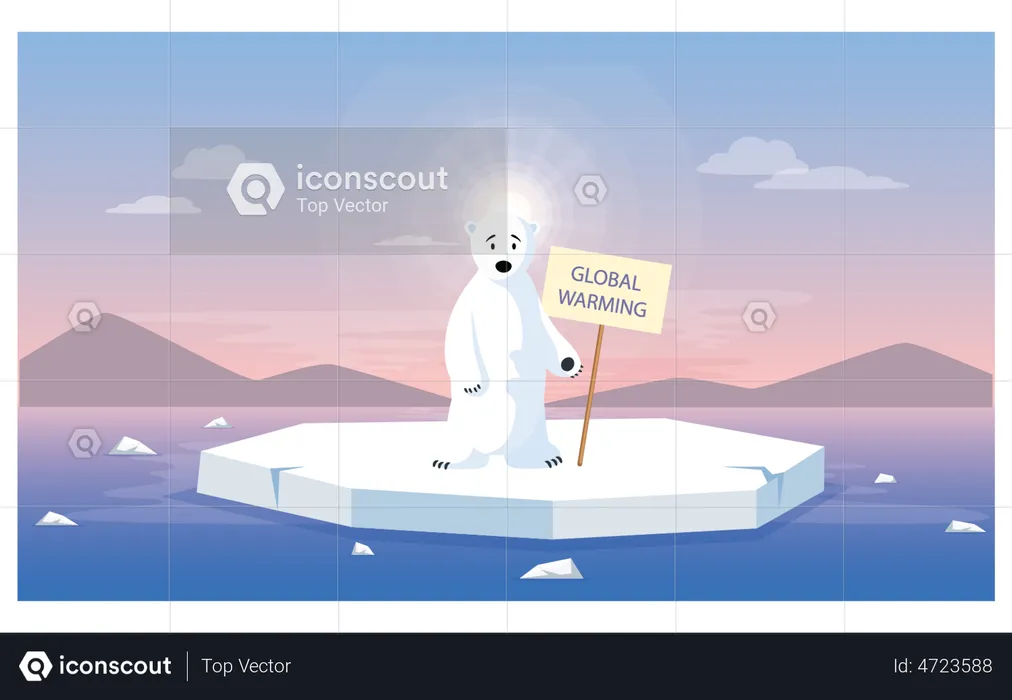 Polar bear asking for help due to glacier melting  Illustration