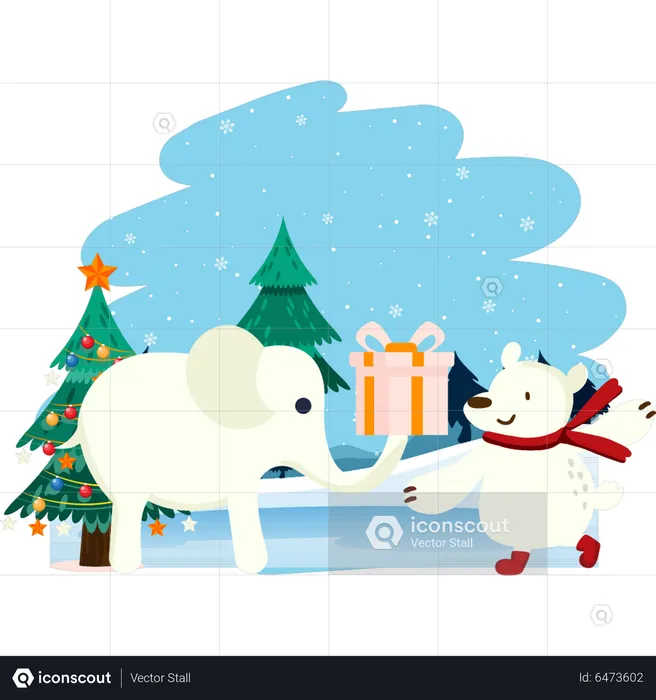 Polar bear celebrating Christmas holiday  Illustration