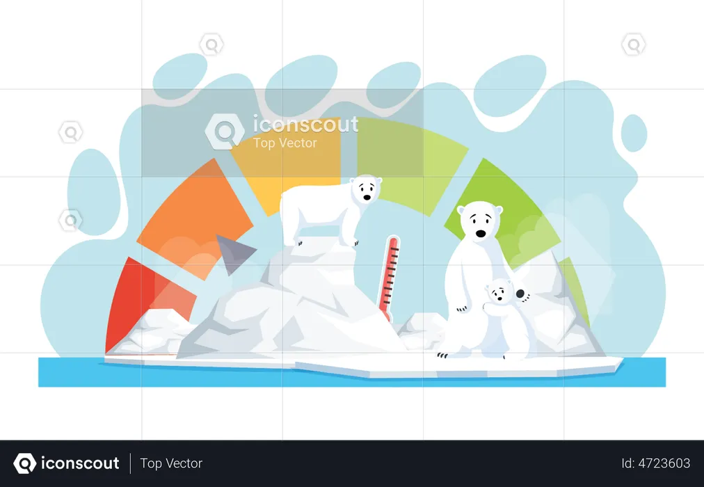 Polar bear family suffering from high temperature  Illustration