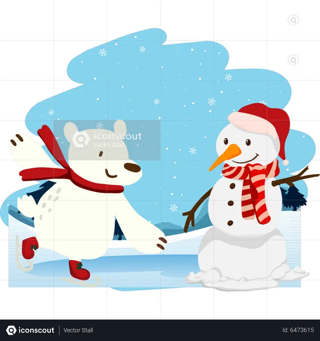 Polar bear ice skating  Illustration