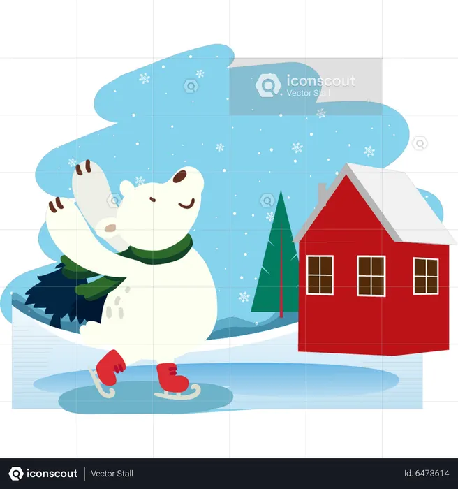 Polar bear ice skating  Illustration