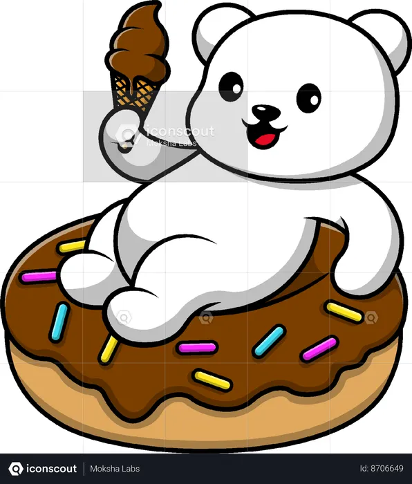 Polar Bear Sitting On Doughnut  Illustration