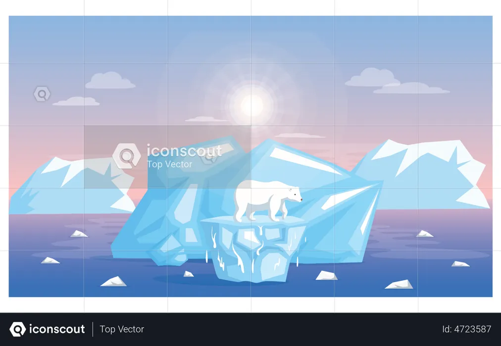 Polar bear suffering dur to global warming heating  Illustration