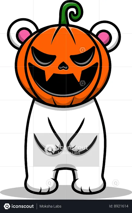 Polar Bear wearing Pumpkin Head  Illustration