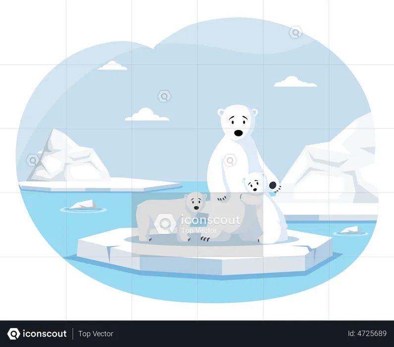 Polar bears suffering from glacier melting  Illustration