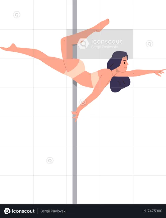 Pole dancer exercising on pylon  Illustration