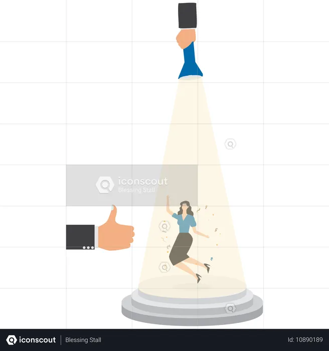 Polegares para cima para empresária em destaque  Ilustração