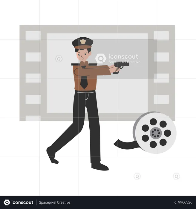 Police actor performing in action movie  Illustration