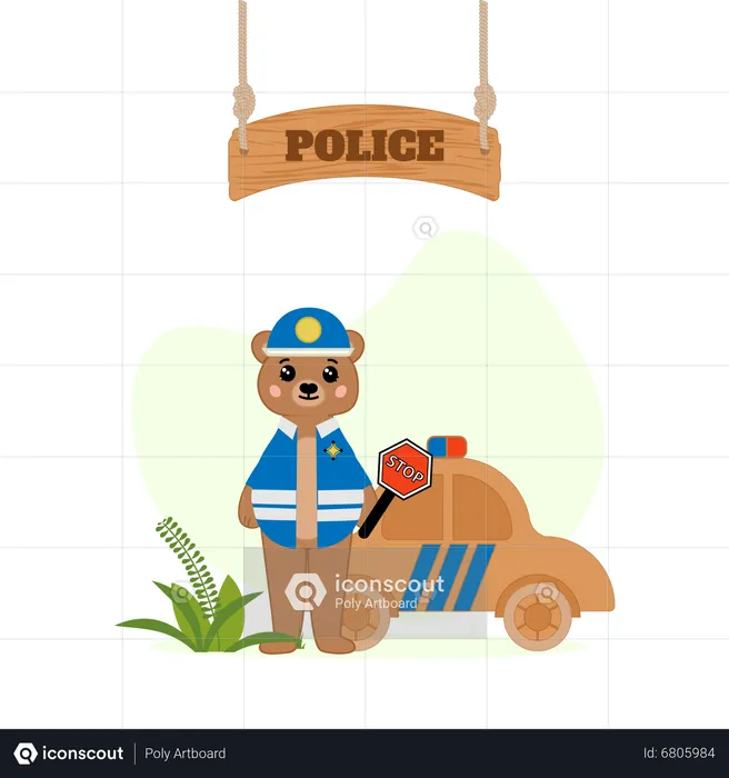Police bear with police car  Illustration