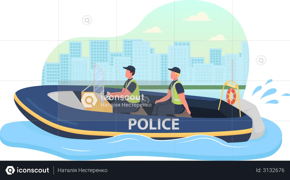 Police boat patrol  Illustration