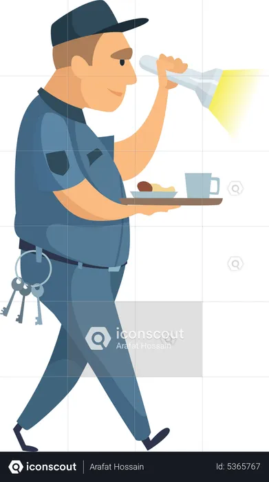Police guard with food and torch  Illustration