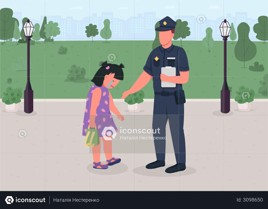 Police Helping children  Illustration