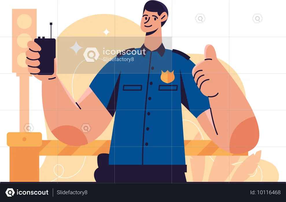 Police man holding walkie talkie  Illustration