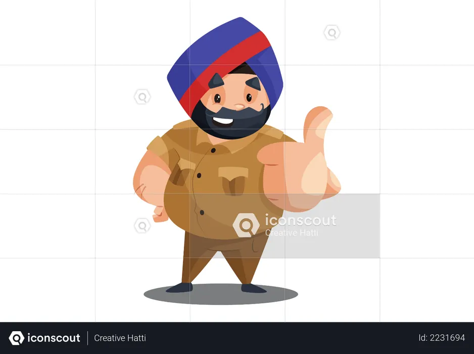 Police man with thumb-up sign  Illustration