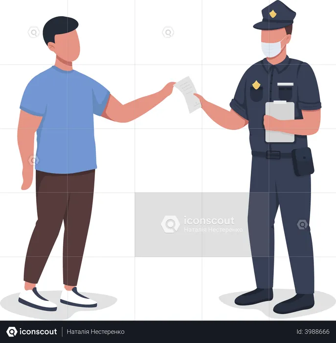 Police officer hands over paper to witness  Illustration